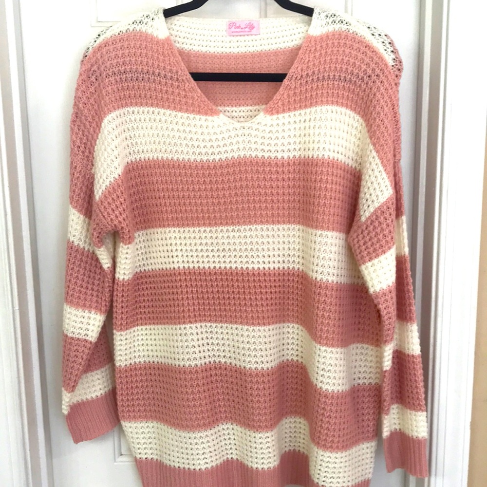 Pink and White striped sweater